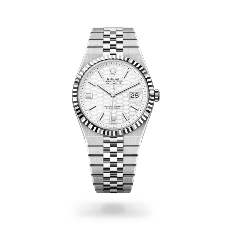 rolex Land-Dweller in White Rolesor - combination of Oystersteel and white gold, M127334-0001 - Henne Jewelers