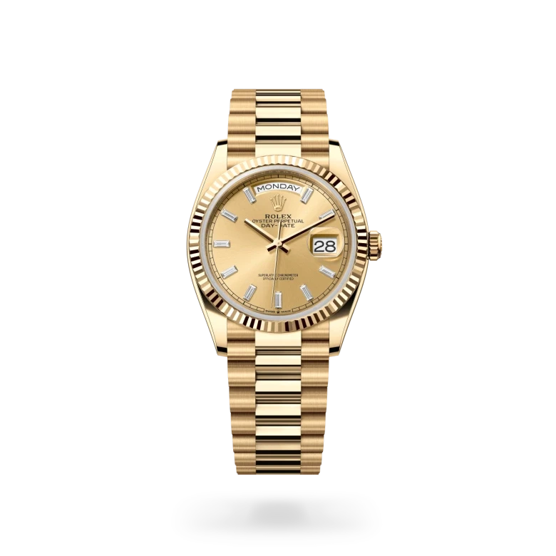 rolex day-date in 18 ct yellow gold, M128238-0132 - henne jewelers