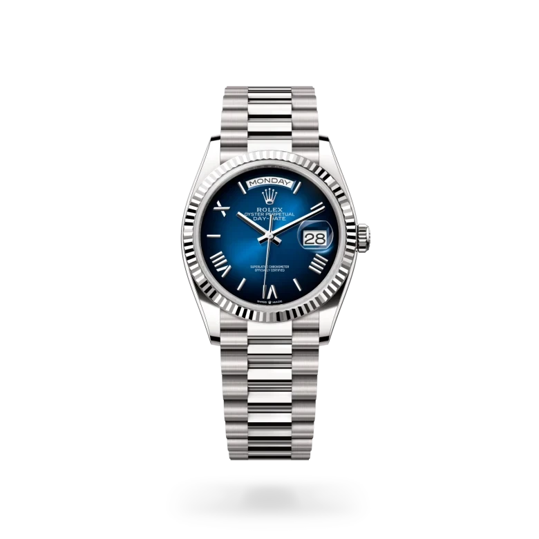 rolex day-date in 18 ct white gold, M128239-0063 - henne jewelers