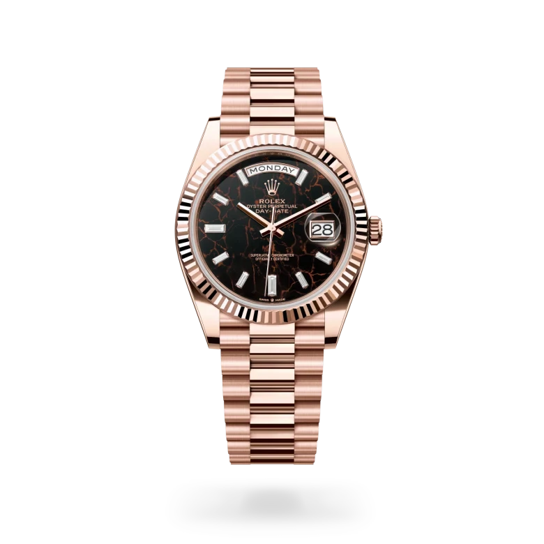 rolex day-date in 18 ct everose gold, M228235-0045 - henne jewelers