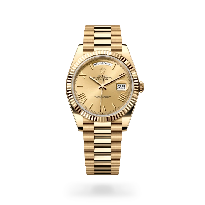 rolex day-date in 18 ct yellow gold, M228238-0006 - henne jewelers
