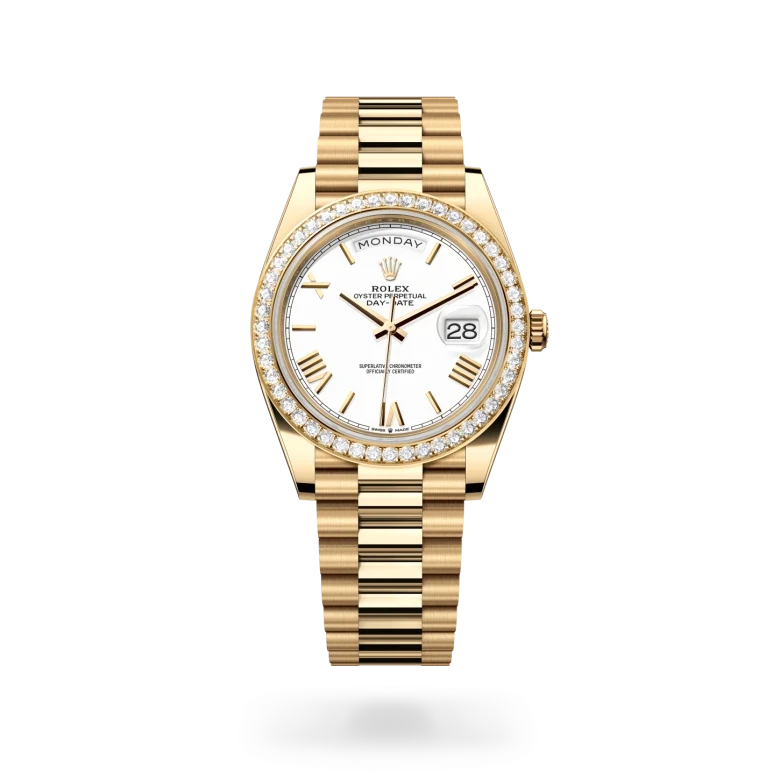 rolex day-date in 18 ct yellow gold, M228348RBR-0034 - henne jewelers