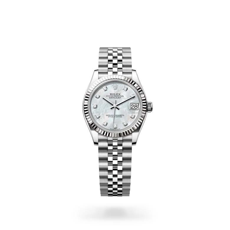 rolex datejust in white rolesor - combination of oystersteel and white gold, M278274-0006 - henne jewelers