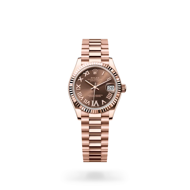 rolex datejust in 18 ct everose gold, M278275-0025 - henne jewelers
