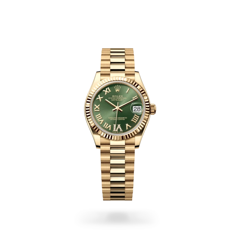 rolex datejust in 18 ct yellow gold, M278278-0030 - henne jewelers
