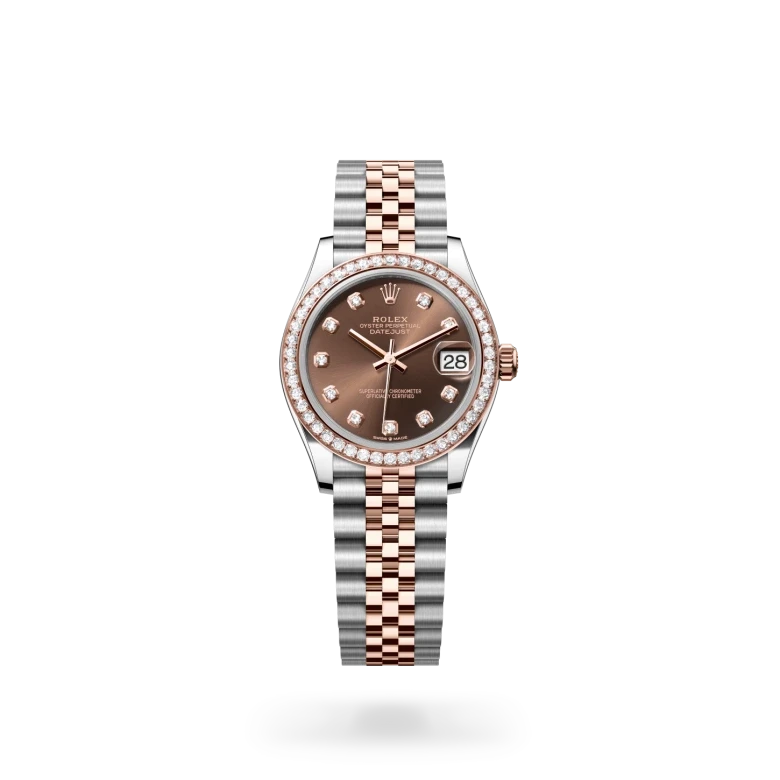 rolex datejust in everose rolesor - combination of oystersteel and everose gold, M278381RBR-0028 - henne jewelers