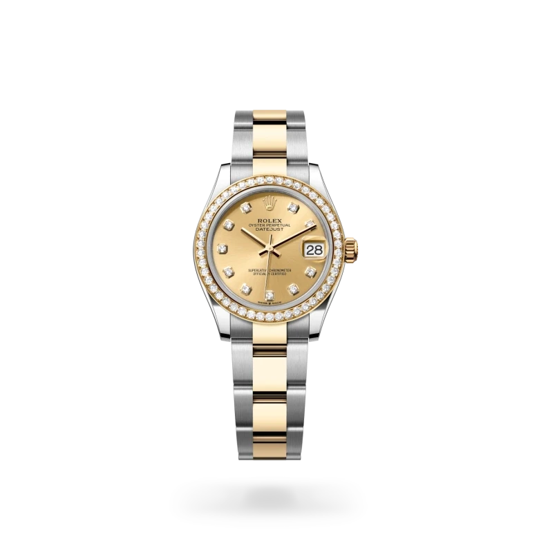 rolex datejust in yellow rolesor - combination of oystersteel and yellow gold, M278383RBR-0025 - henne jewelers
