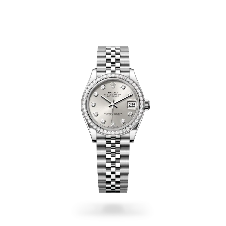 rolex datejust in white rolesor - combination of oystersteel and white gold, M278384RBR-0034 - henne jewelers