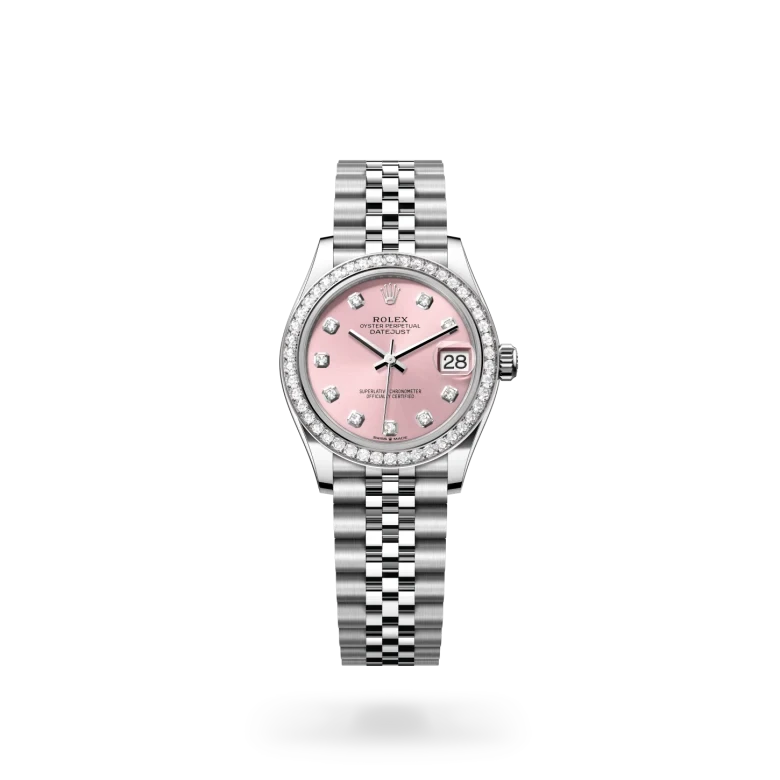rolex datejust in white rolesor - combination of oystersteel and white gold, M278384RBR-0036 - henne jewelers