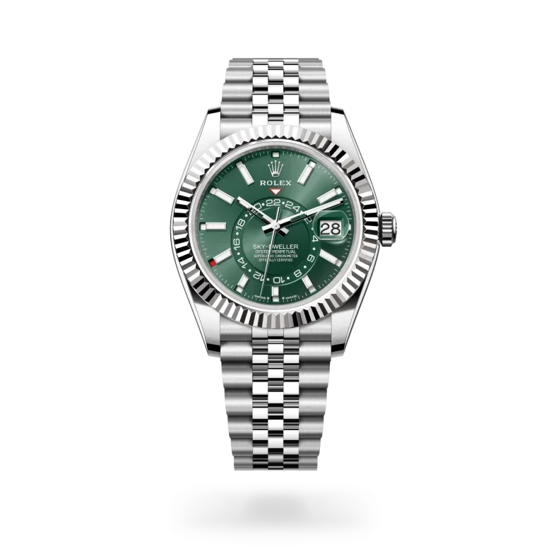 rolex sky-dweller in white rolesor - combination of oystersteel and white gold, M336934-0002 - henne jewelers