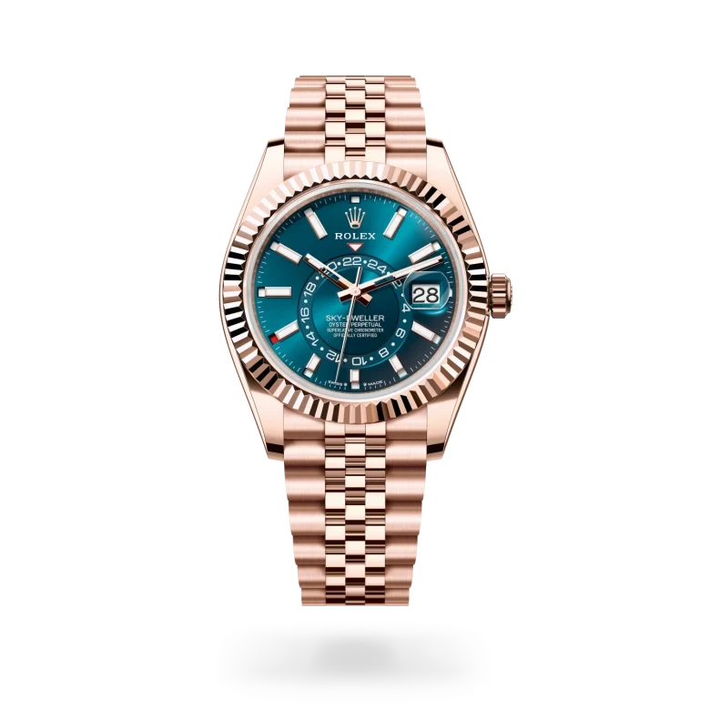 rolex sky-dweller in 18 ct everose gold, M336935-0005 - henne jewelers