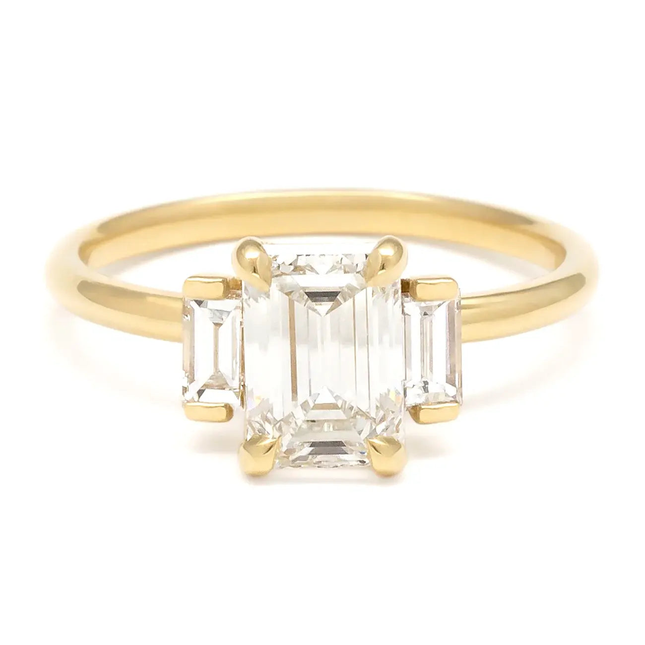 ANNE SPORTUN 18K YELLOW GOLD 3-STONE TRINITY BAGUETTE ENGAGEMENT RING (SETTING ONLY)