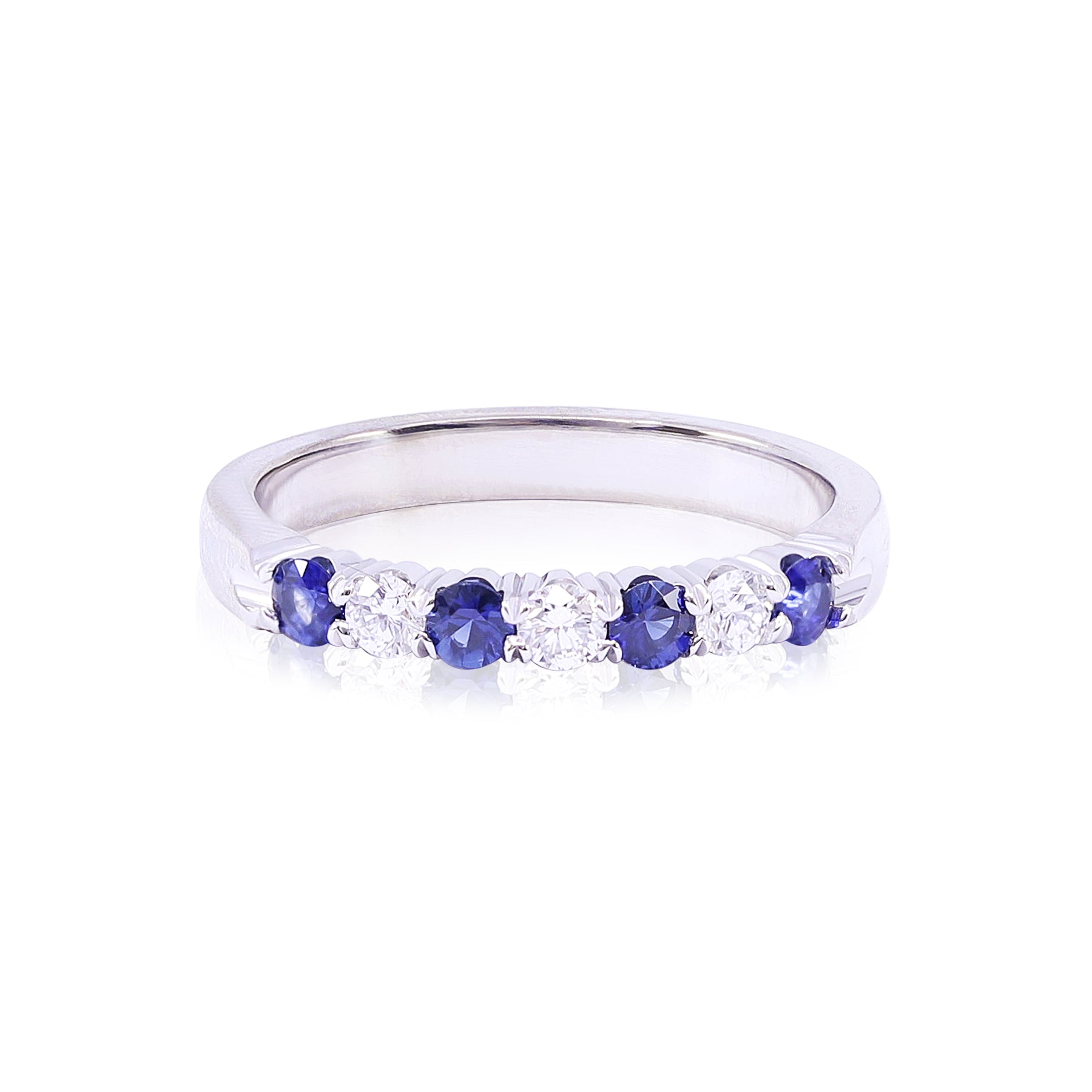 14K WHITE GOLD DIAMOND AND SAPPHIRE SHARED PRONG BAND - .21CTW
