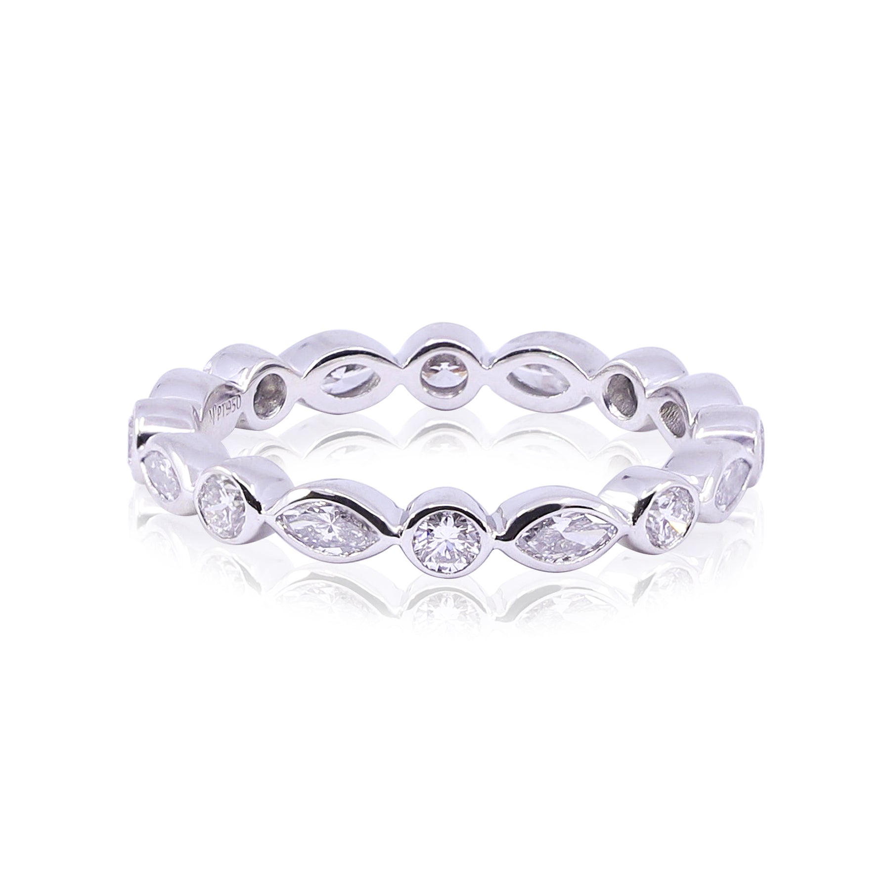 PLATINUM DIAMOND BEZEL ROUND AND MARQUISE ETERNITY BAND - 1.00CTW