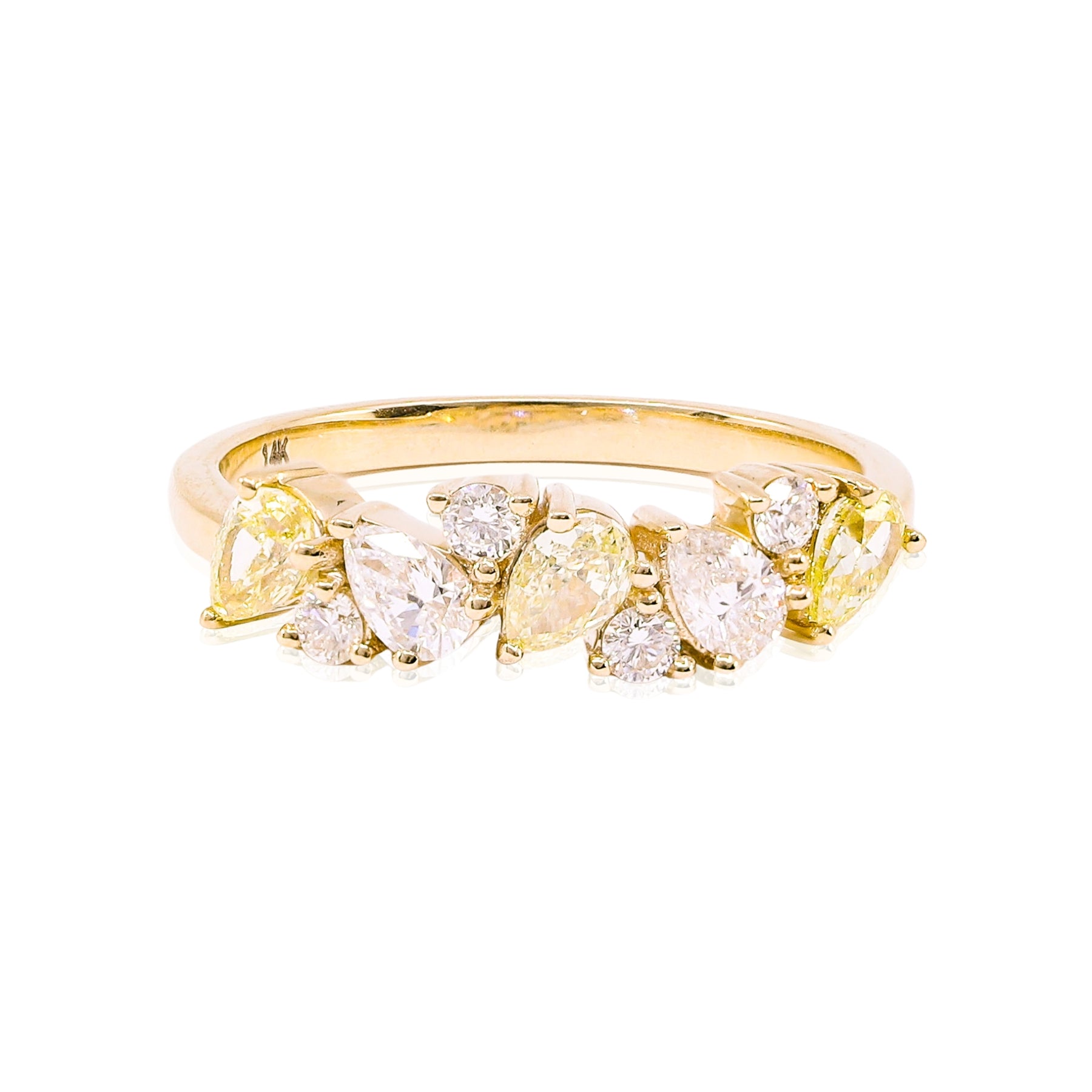 14K YELLOW GOLD FANCY MIXED COLOR PEAR-SHAPE WEDDING BAND - 0.94CTW