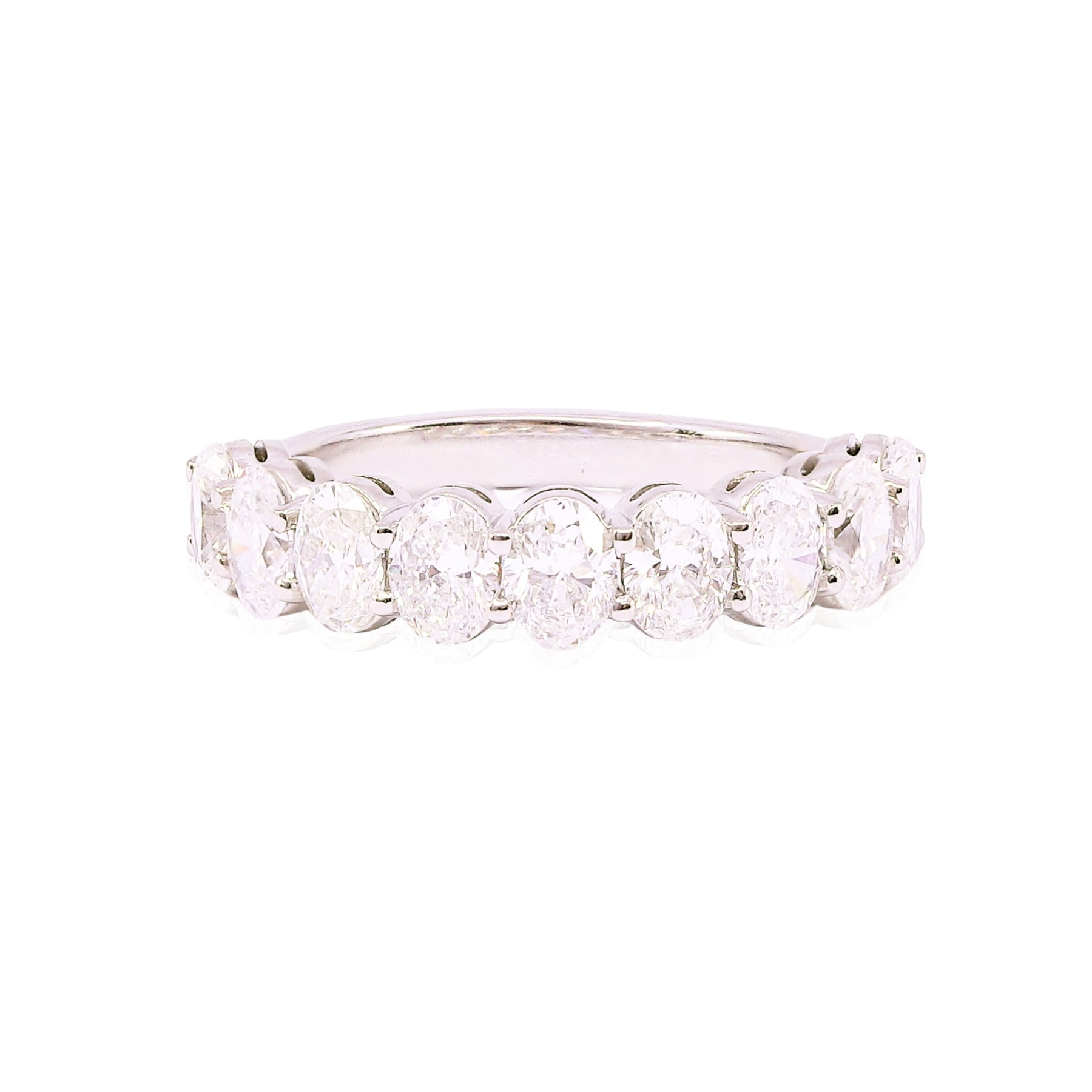 PLATINUM SHARED PRONG OVAL DIAMOND WEDDING BAND - 2.15CTW