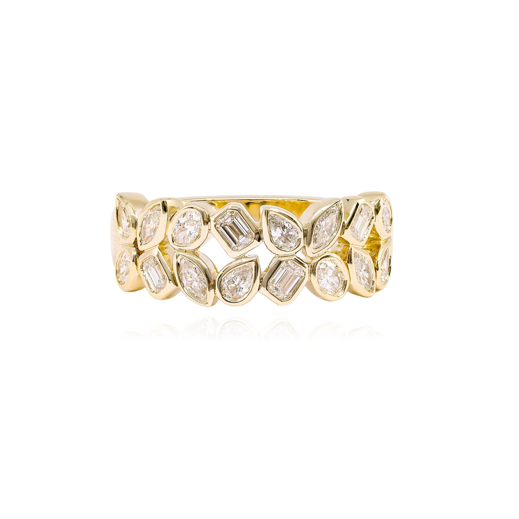 14K YELLOW GOLD MIXED CUT DOUBLE ROW DIAMOND BAND - 0.95CTW  209-14572