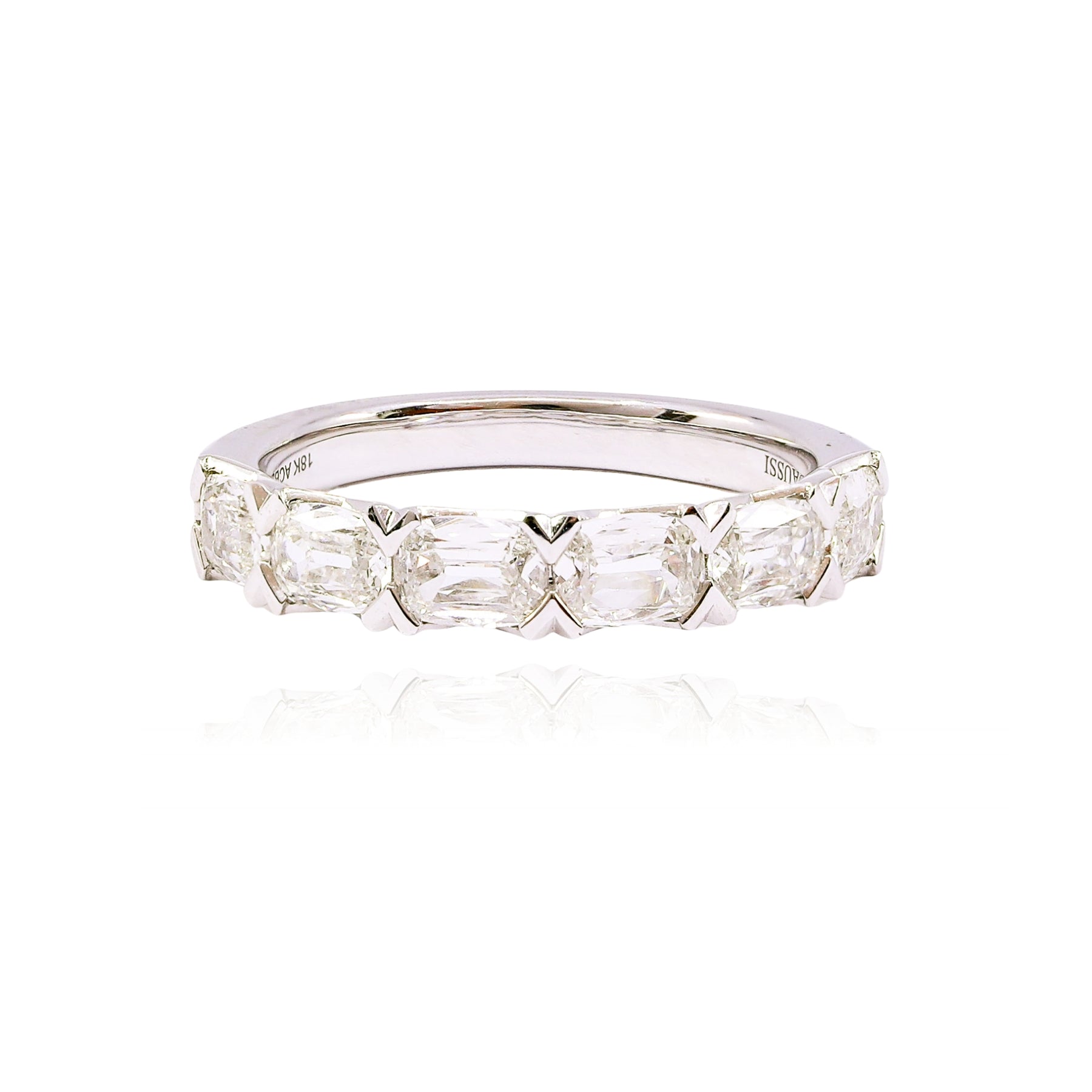 HENRI DAUSSI 18K WHITE GOLD CUSHION CUT DIAMOND WEDDING BAND - 1.25CTW