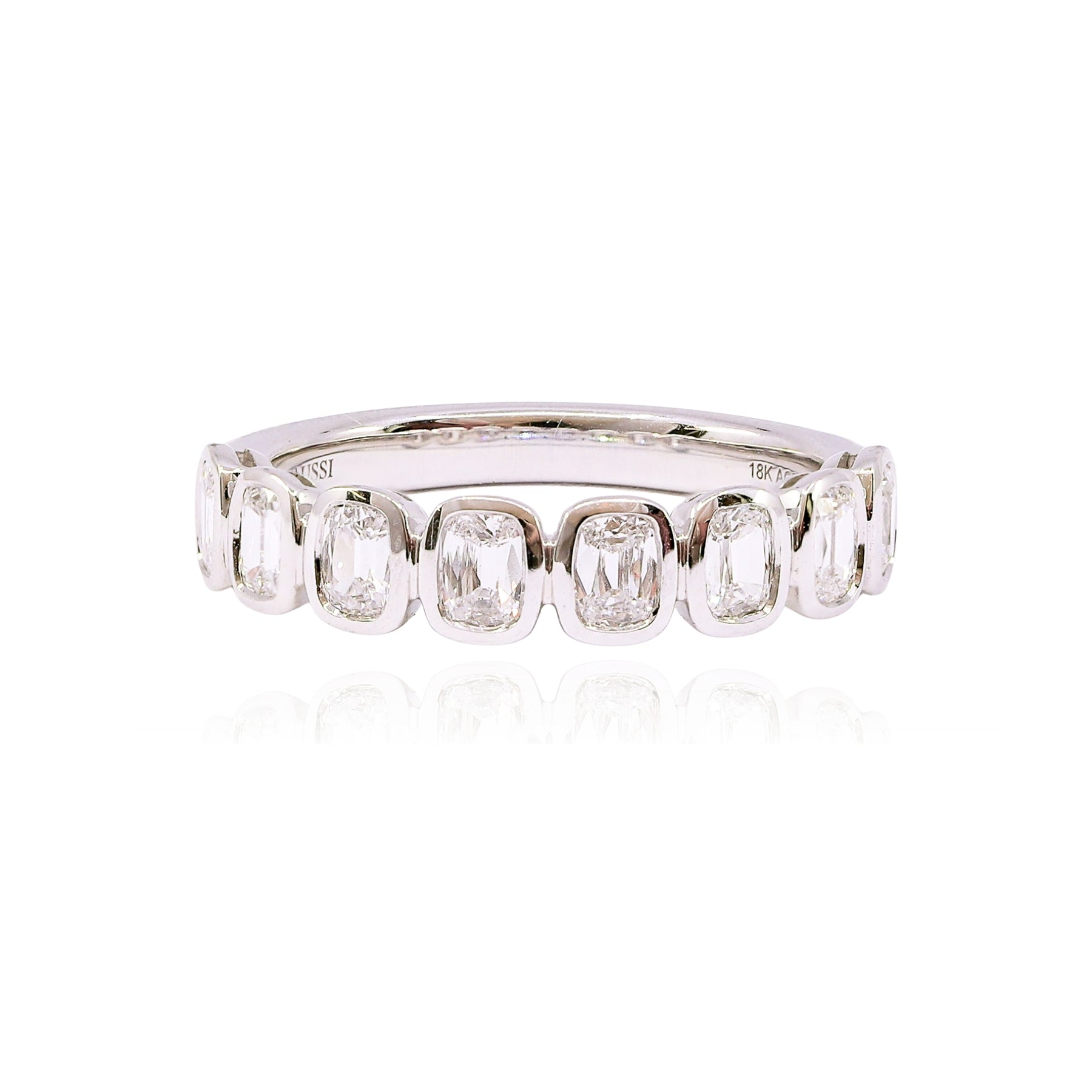 HENRI DAUSSI 18K WHITE GOLD CUSHION CUT DIAMOND WEDDING BAND - 0.79CTW