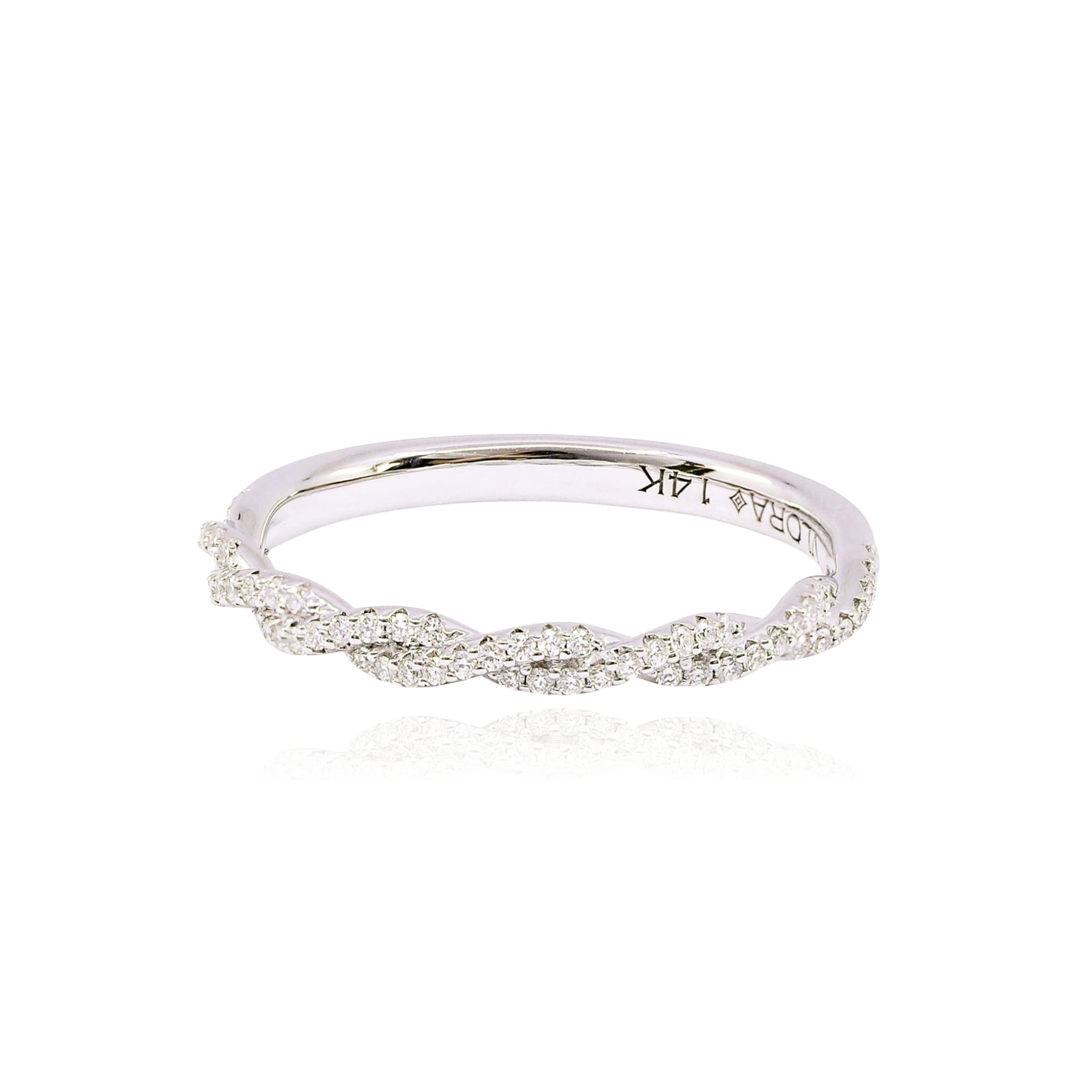 14K WHITE GOLD TWISTED PAVE DIAMOND WEDDING BAND 0.18CTW