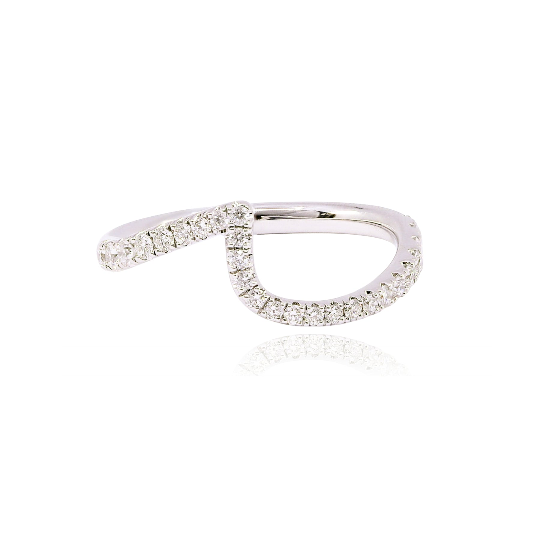 VLORA 14K WHITE GOLD CONTEMPORARY CONTOURED PAVE WEDDING BAND