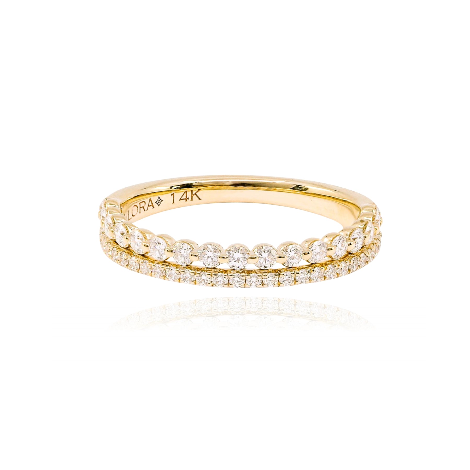 14K YELLOW GOLD PAVE DOUBLE ROW WEDDING BAND 0.51CTW