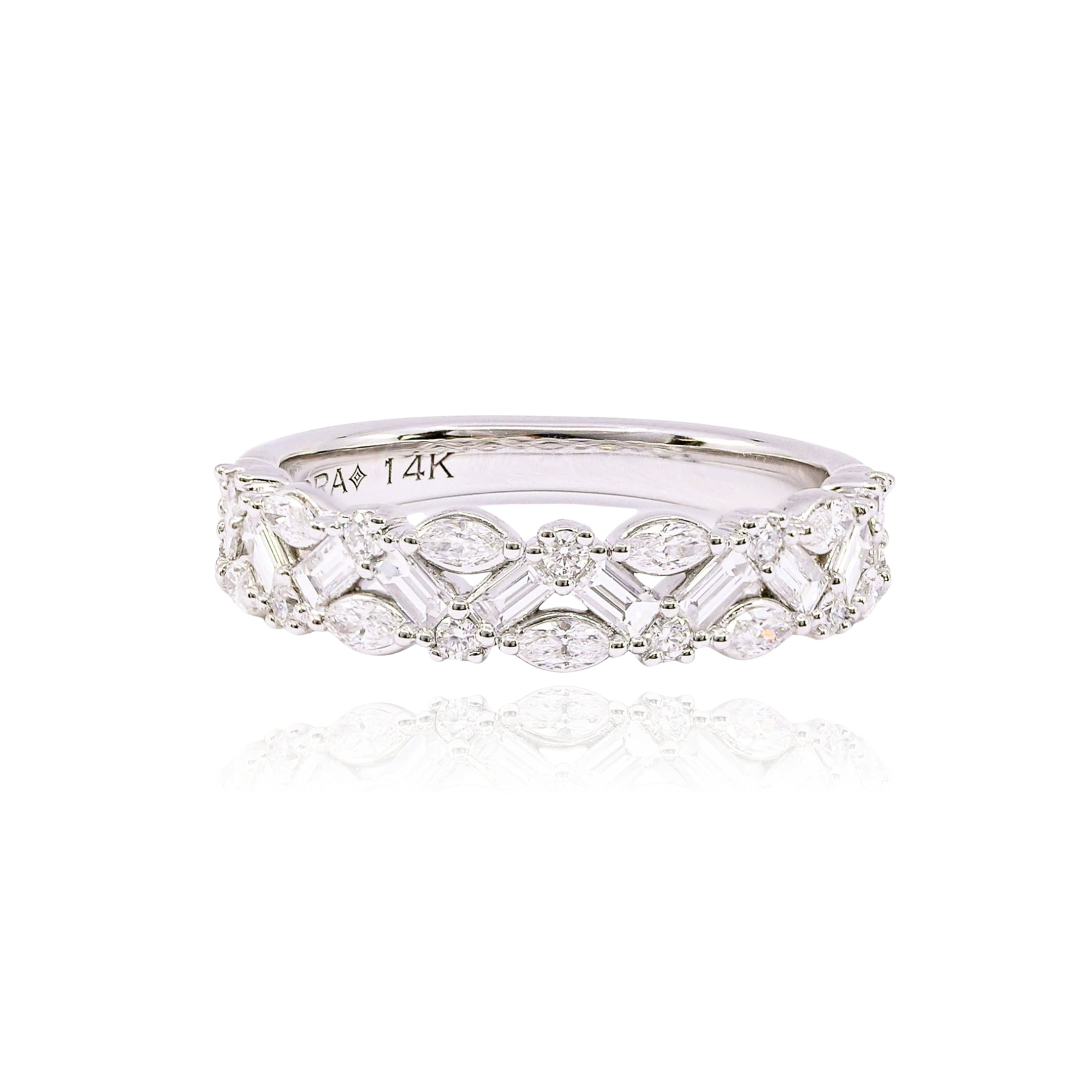 14K WHITE GOLD MIXED CUT DIAMOND WEDDING BAND 0.85CTW