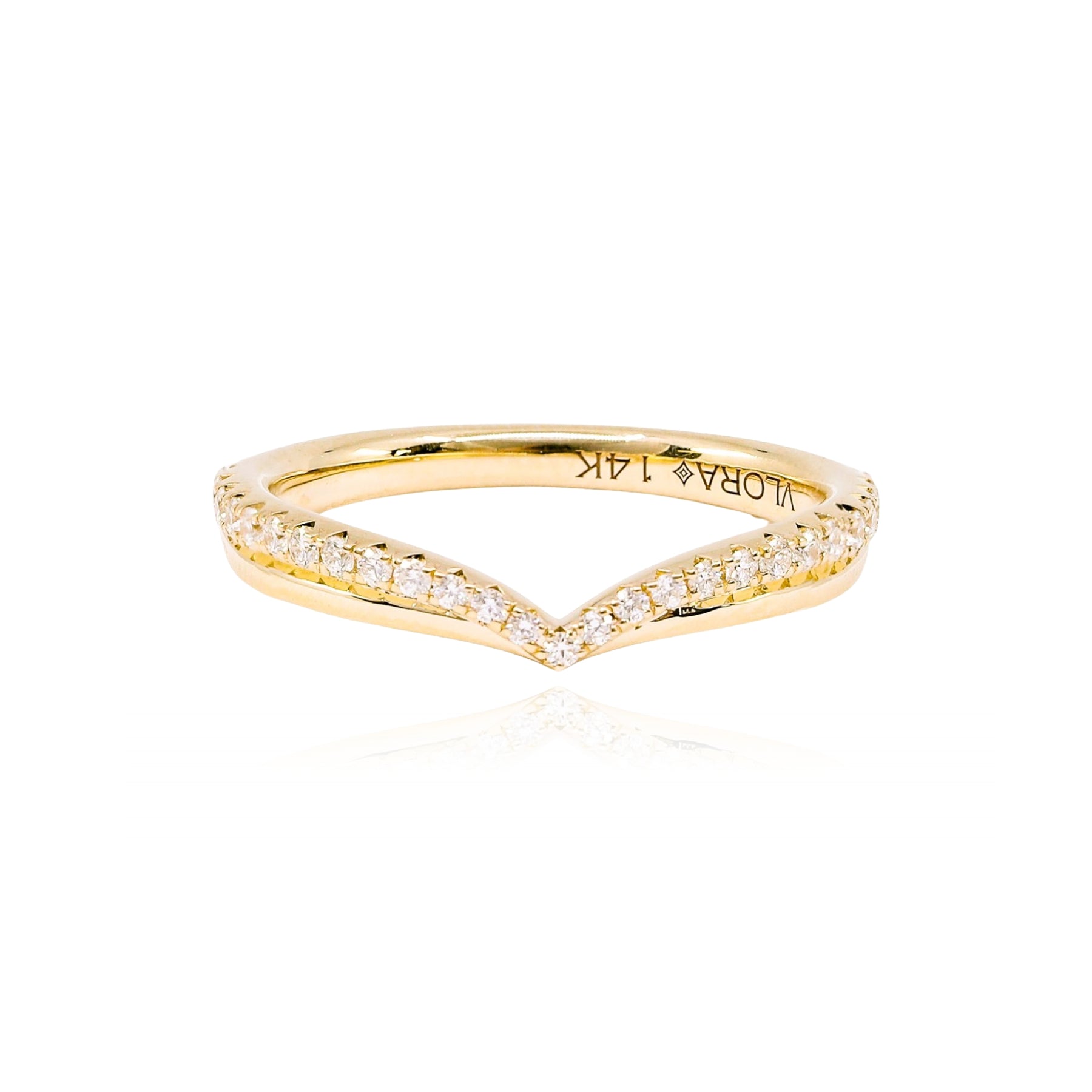 VLORA 14K YELLOW GOLD CHEVRON STYLE CONTOURED DIAMOND WEDDING BAND