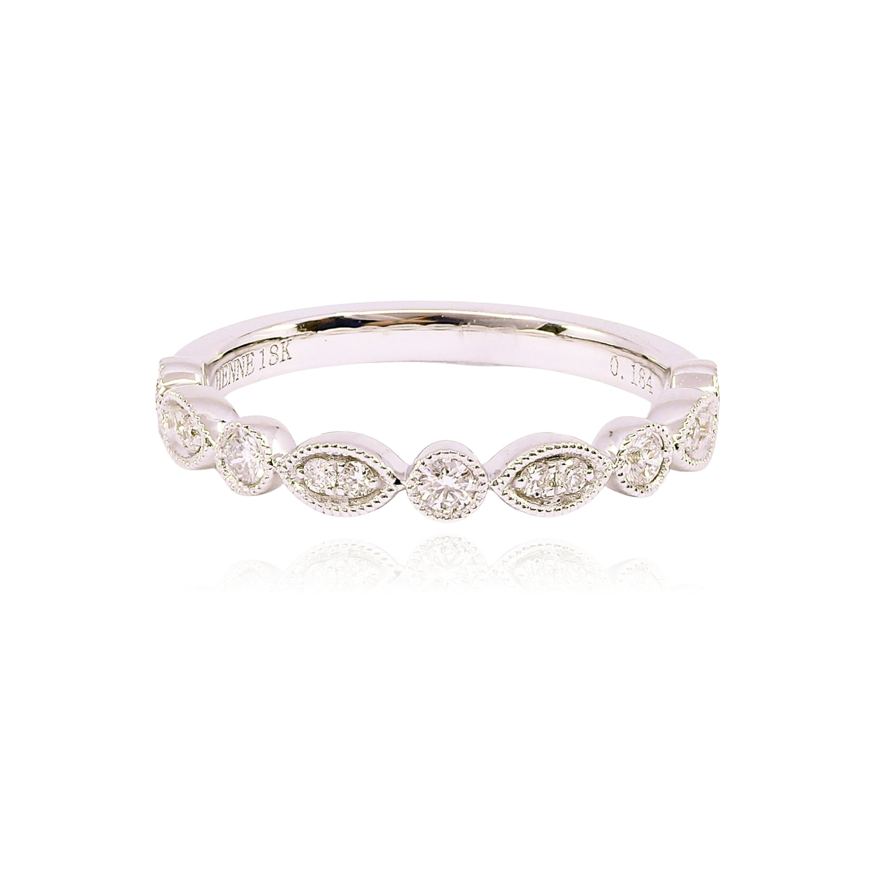 18K WHITE GOLD MILGRAIN DETAIL DIAMOND WEDDING BAND 0.26CTW