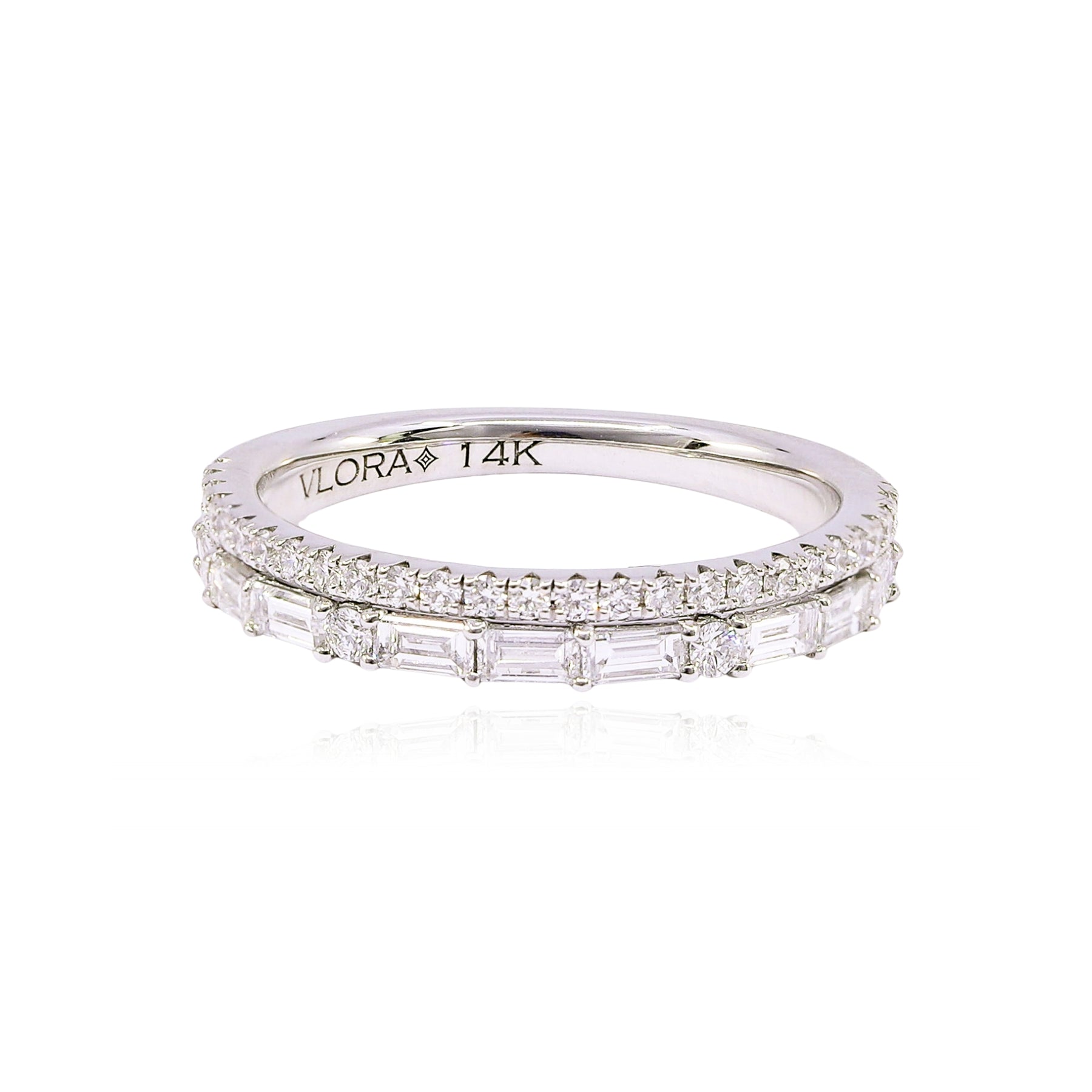 VLORA 14K WHITE GOLD DOUBLE ROW PAVE AND BAGUETTE WEDDING BAND