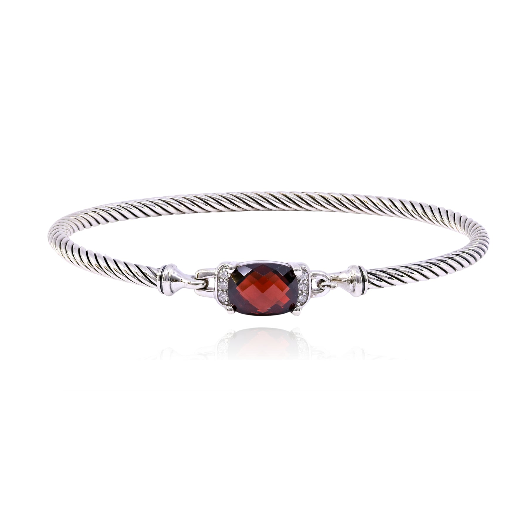 ESTATE DAVID YURMAN STERLING SILVER GARNET WHEATON BANGLE BRACELET