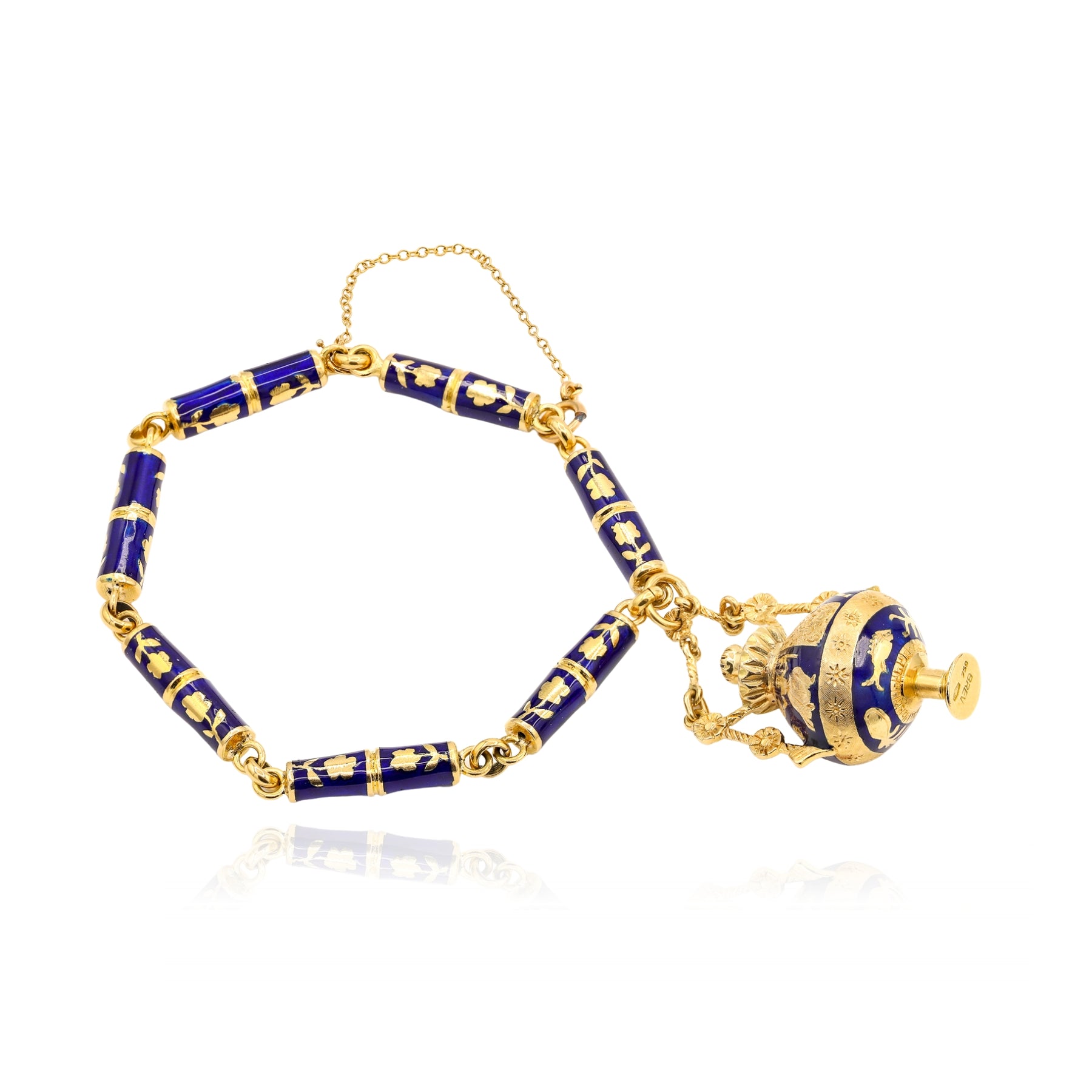 ESTATE 18K YELLOW GOLD VINTAGE GREEK REVIVAL ENAMEL PERFUME VASE BRACELET
