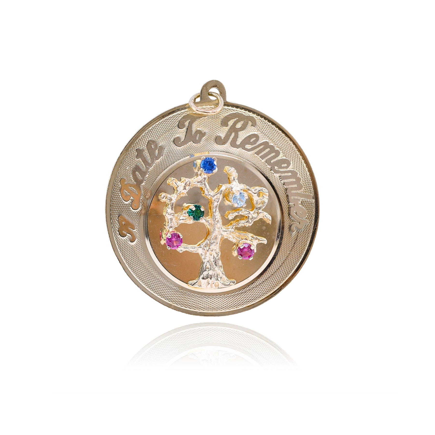 ESTATE 14K YELLOW GOLD RAISED TREE WITH GEMSTONES PENDANT CHARM