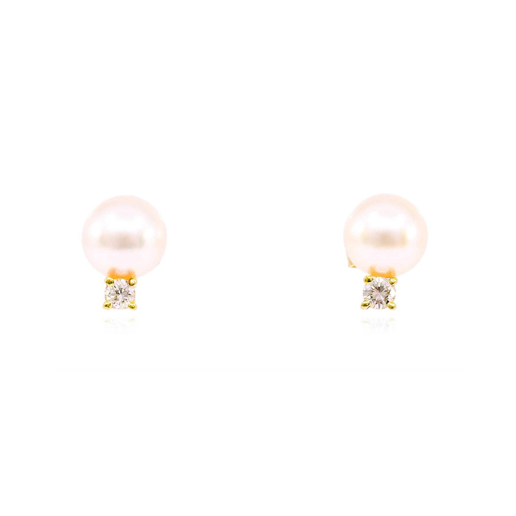 ESTATE MIKIMOTO 18K YELLOW GOLD AKOYA PEARL DIAMOND STUD EARRINGS