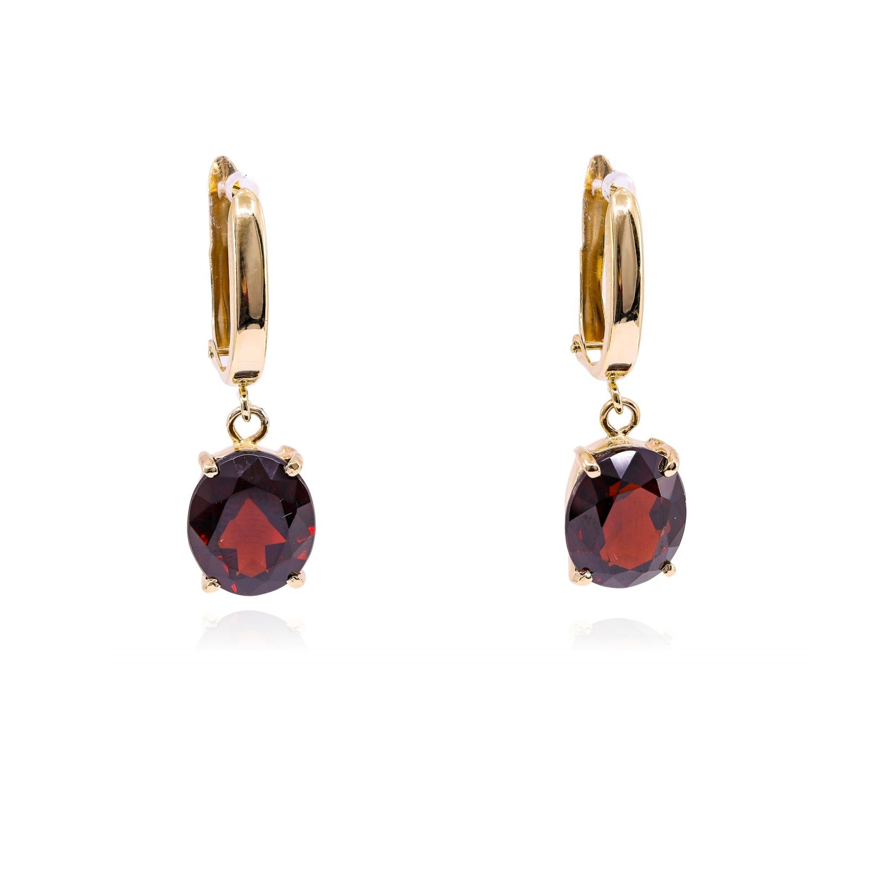 ESTATE 14K YELLOW GOLD GARNET LEVERBACK EARRINGS