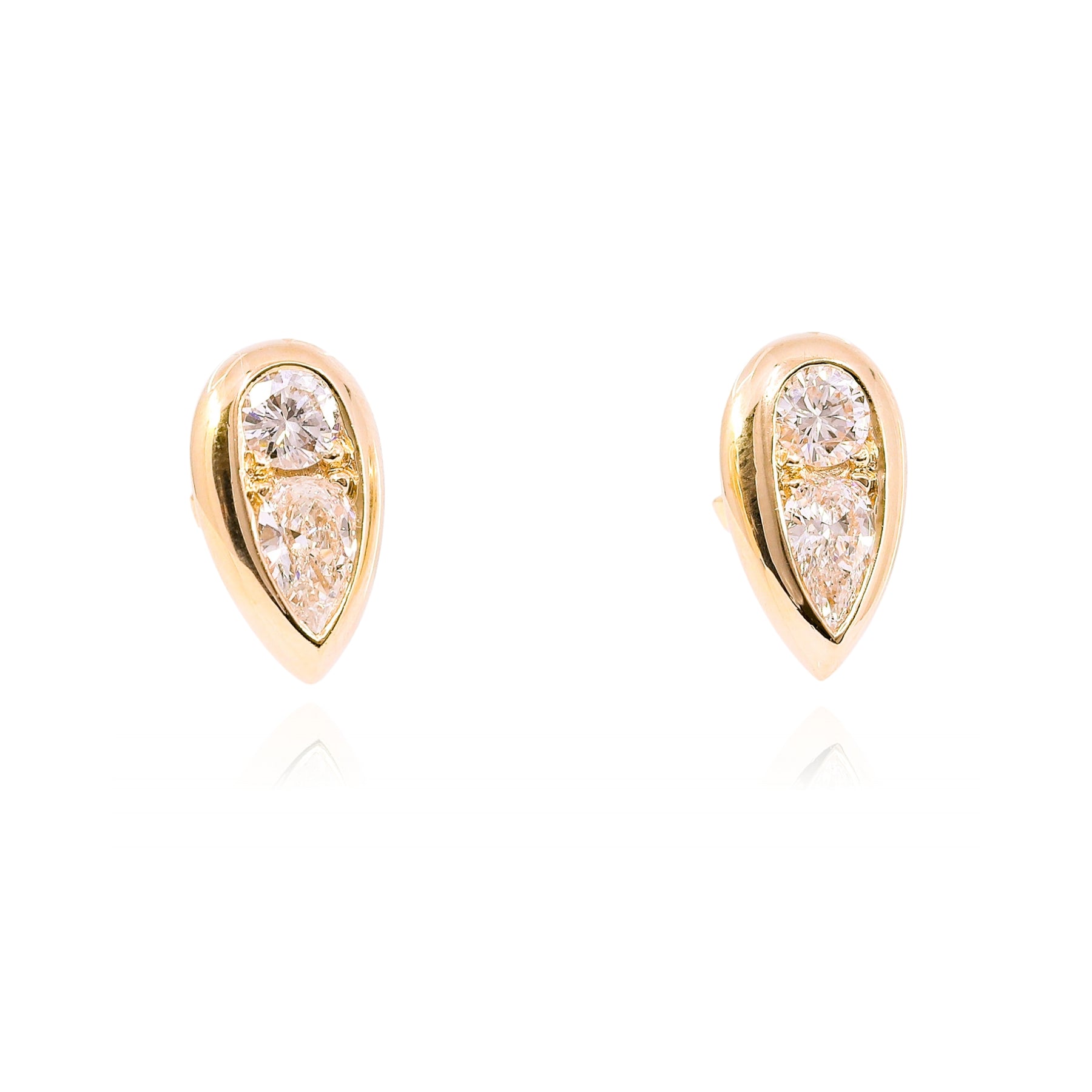 ESTATE 14K YELLOW GOLD DIAMOND TEARDROP STUD EARRINGS - 1.37CTW