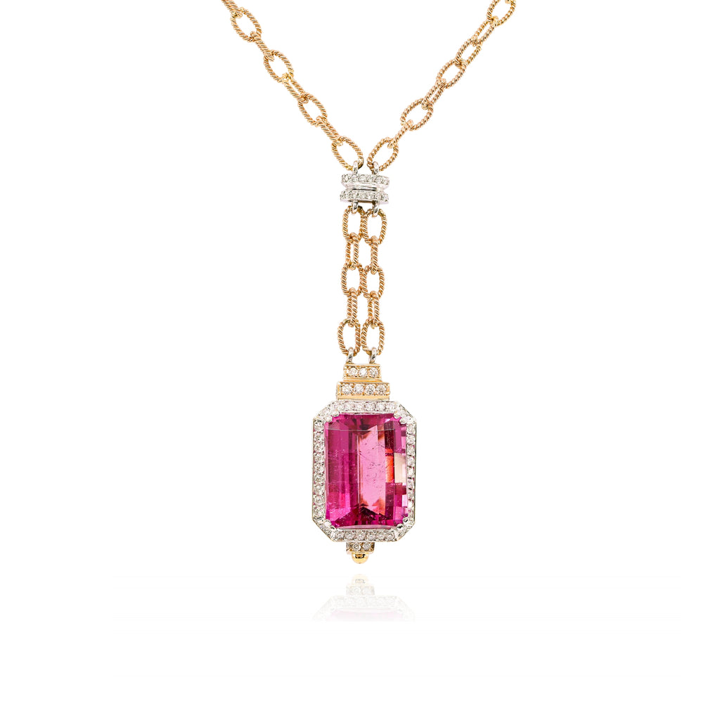 ESTATE 14K ROSE AND WHITE GOLD PINK TOURMALINE DIAMOND