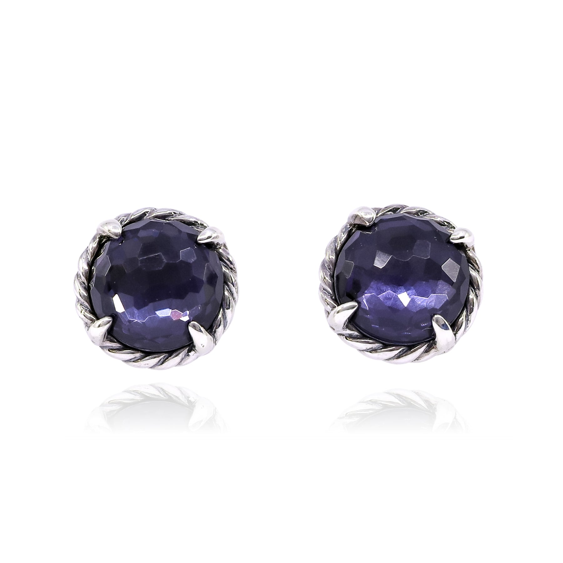 ESTATE STERLING SILVER BLACK ORCHID STUD EARRINGS