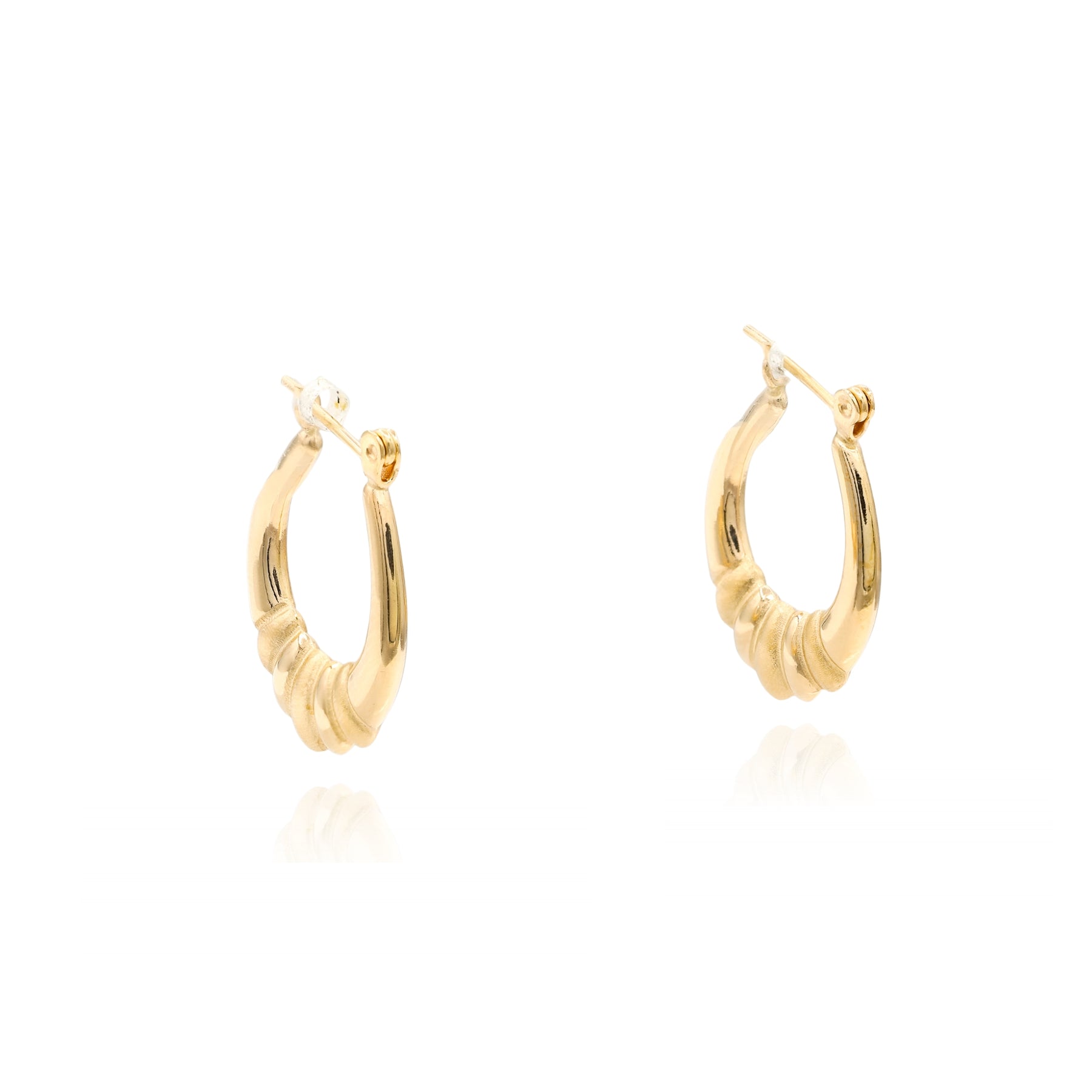 ESTATE 14K YELLOW GOLD RIBBED DOORKNOCKER HOOP EARRINGS
