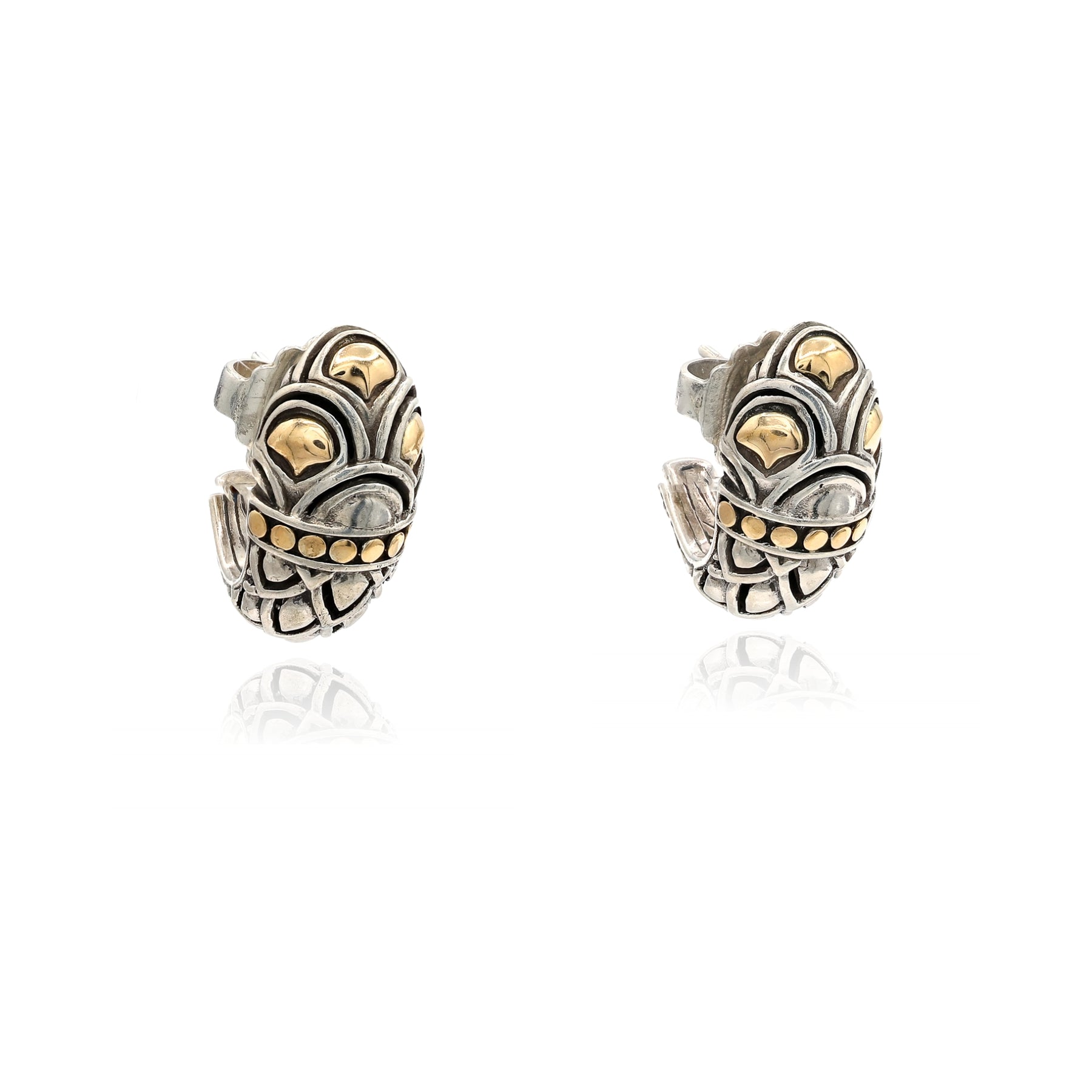 ESTATE JOHN HARDY STERLING SILVER 18K YELLOW GOLD NAGA SHRIMP EARRINGS