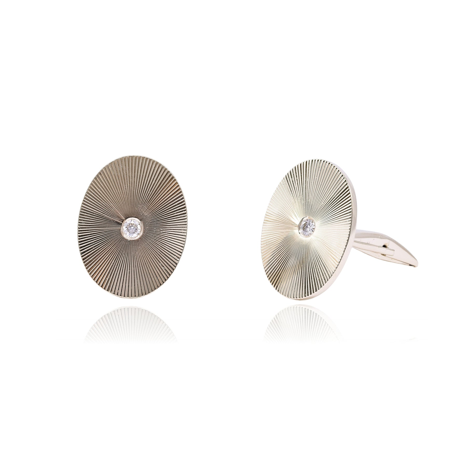 ESTATE 14K YELLOW GOLD OVAL DIAMOND STARBURST CUFFLINKS