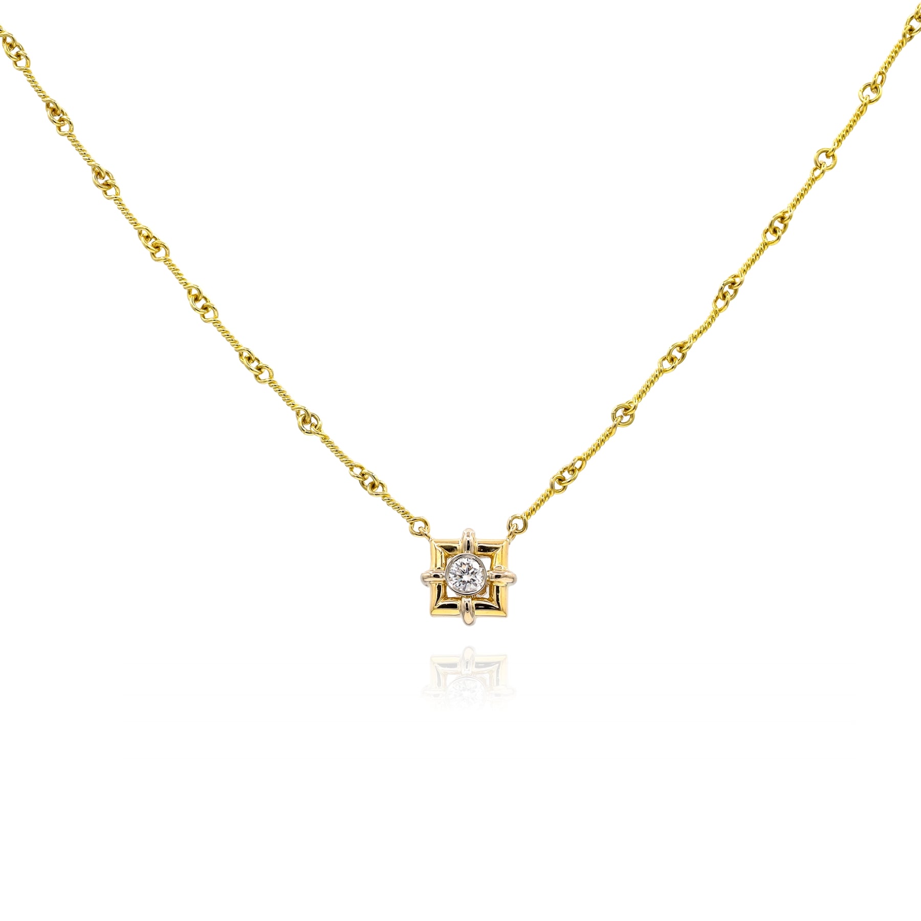 ESTATE 18K YELLOW GOLD DIAMOND FANCY TWIST NECKLACE - 0.25CTW