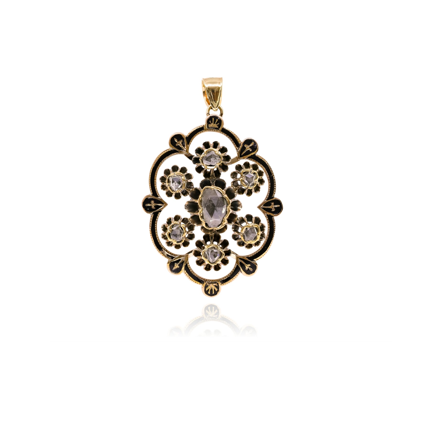 ESTATE JENNY LIN UPCYCLED 14K YELLOW GOLD GEORGIAN ERA ROSE CUT DIAMOND FRAME PENDANT