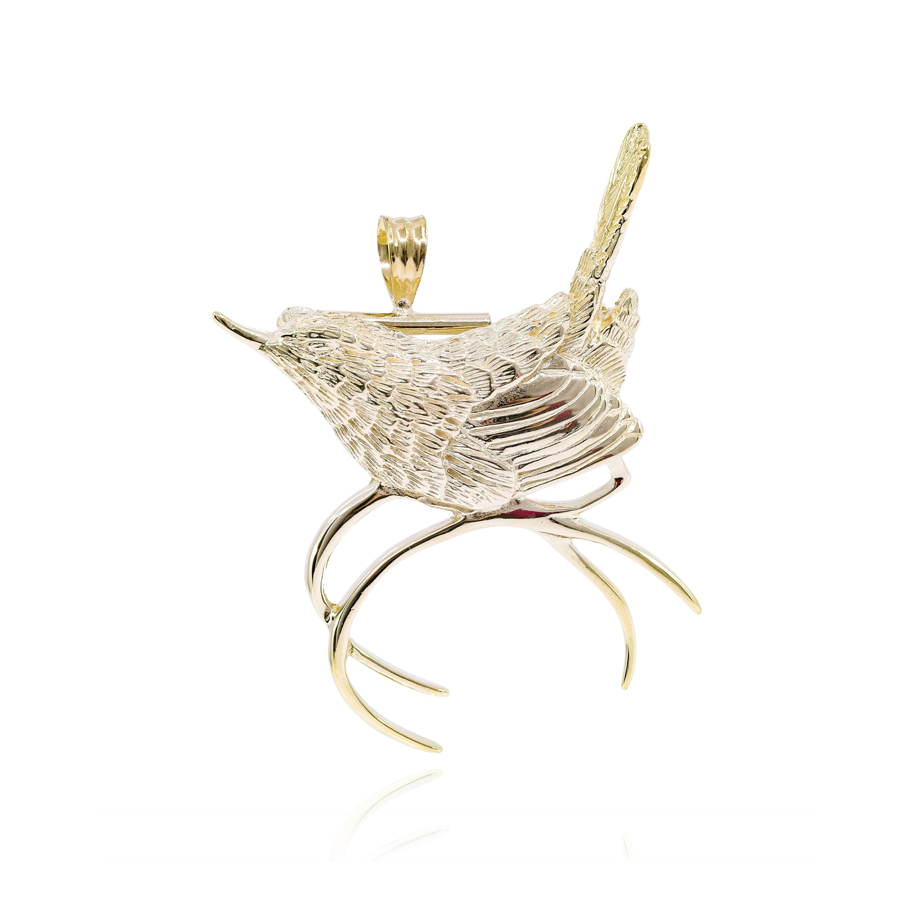 ESTATE 14K YELLOW GOLD CAROLINA WREN BROOCH