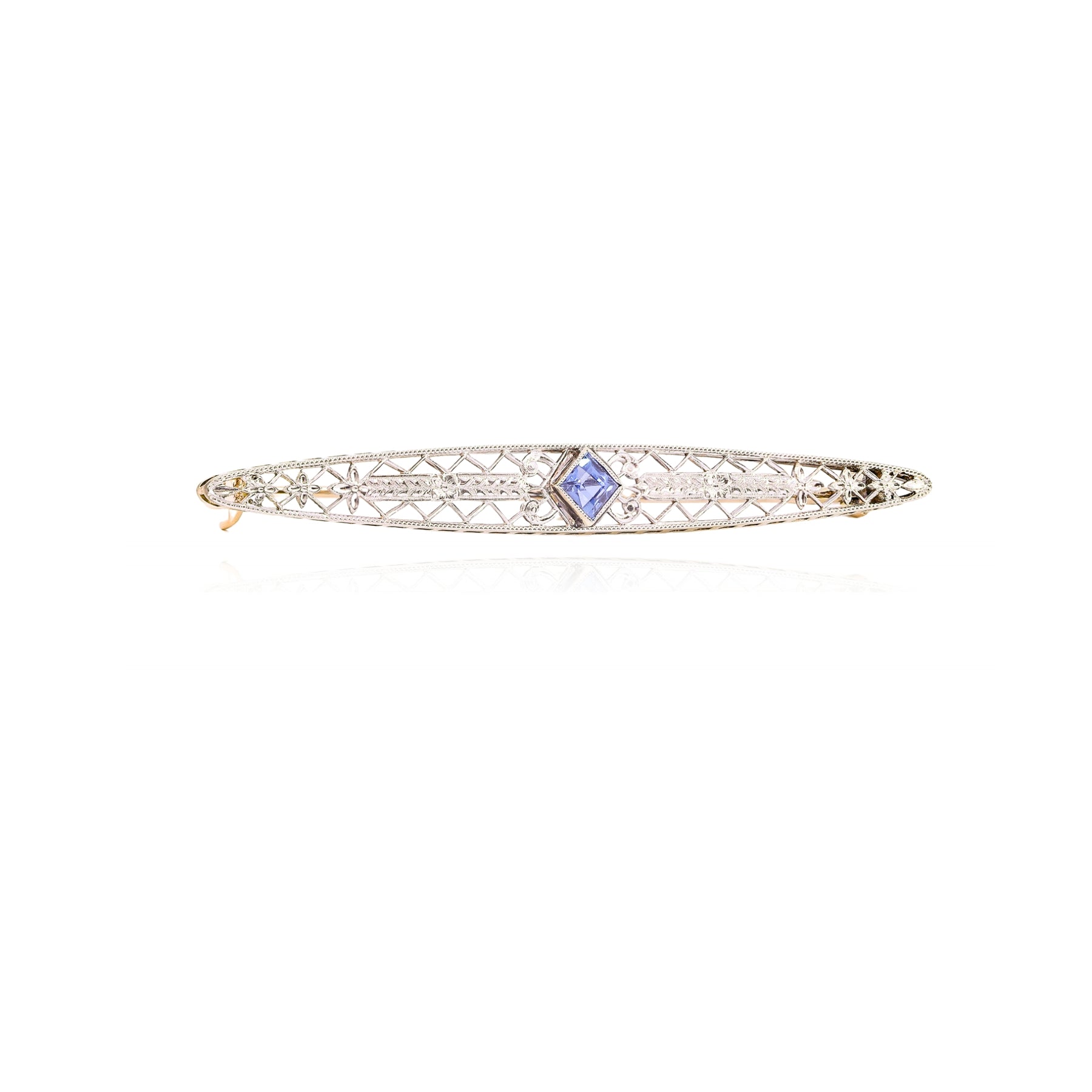 ESTATE PLATINUM 18K YELLOW GOLD SAPPHIRE BAR PIN