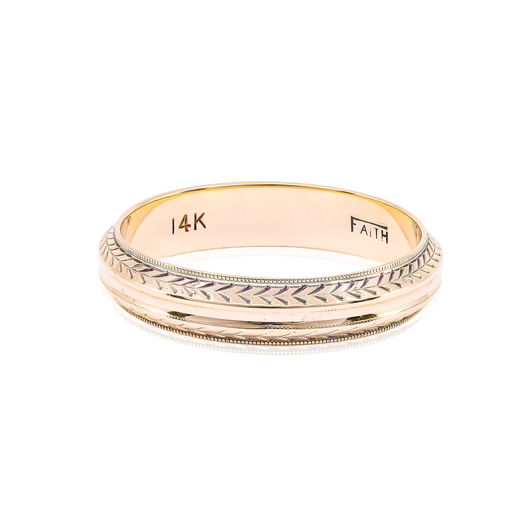 ESTATE 14K YELLOW GOLD CONCAVE MILGRAIN BAND