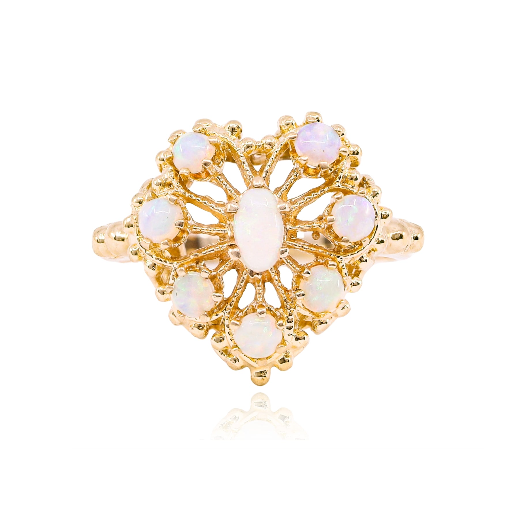 ESTATE 14K YELLOW GOLD OPAL HEART RING