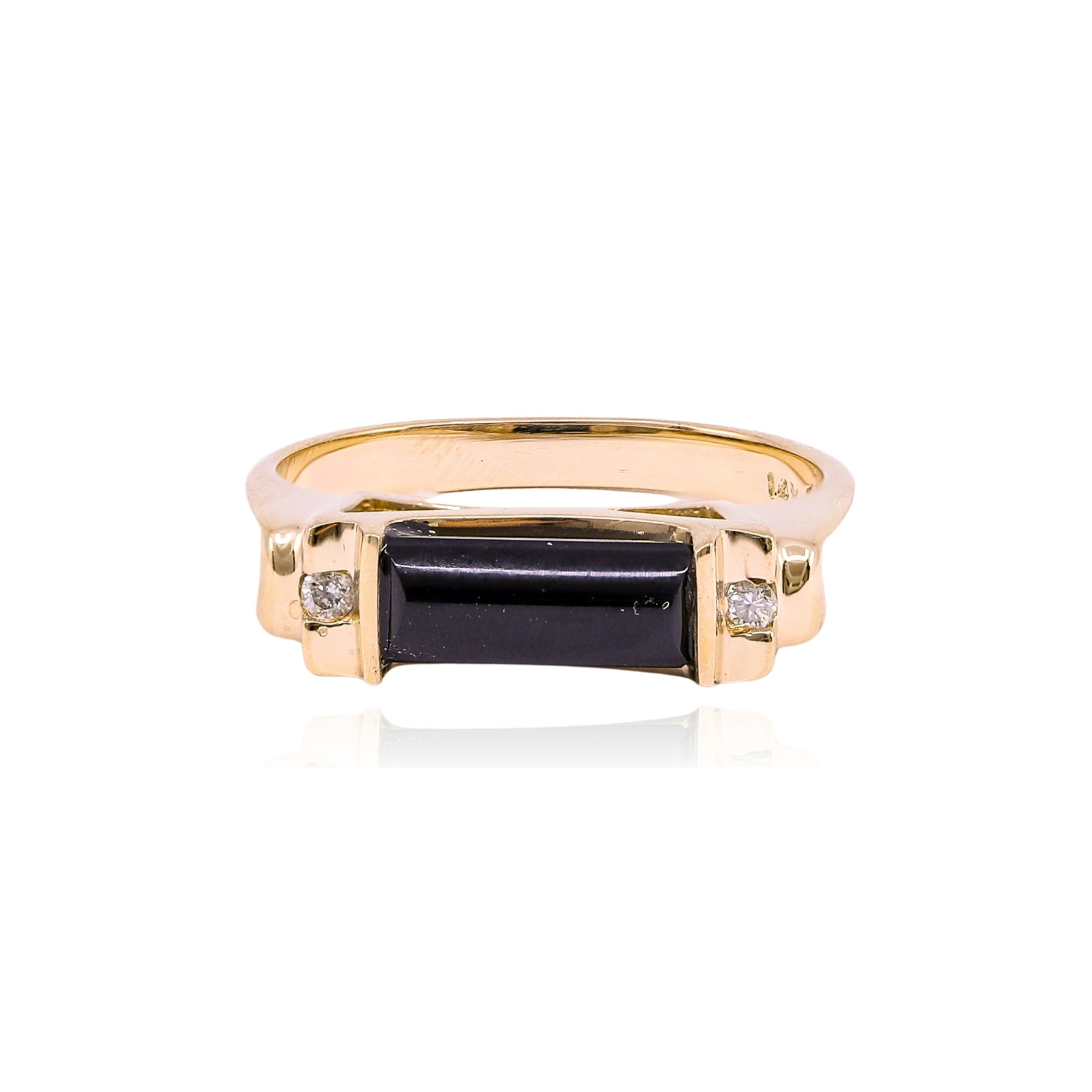 ESTATE 14K YELLOW GOLD ONYX DIAMOND BAR RING