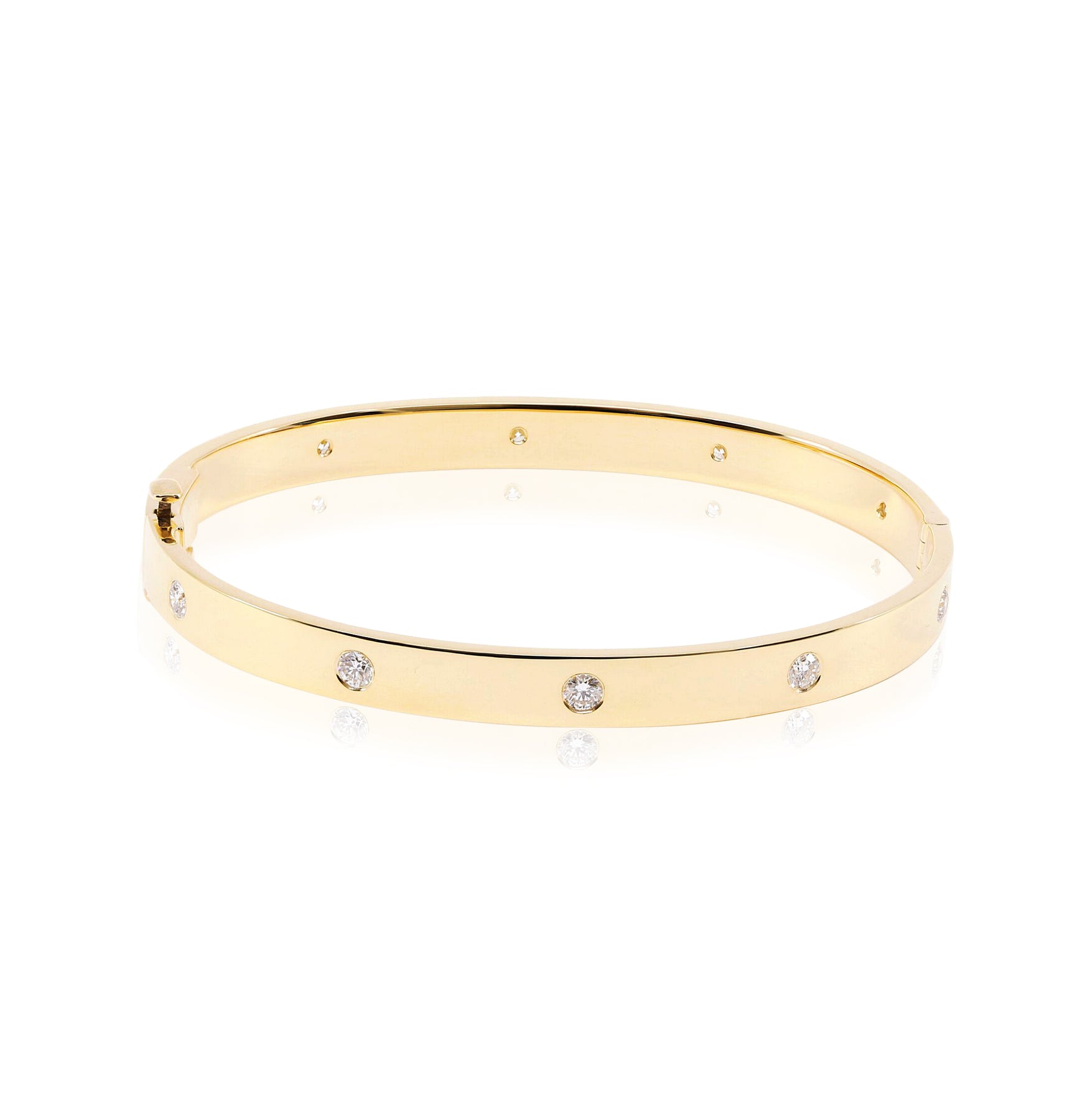 18K YELLOW GOLD HEAVY HINGED BANGLE BRACELET WITH FLUSH-SET DIAMONDS 1.00CTW