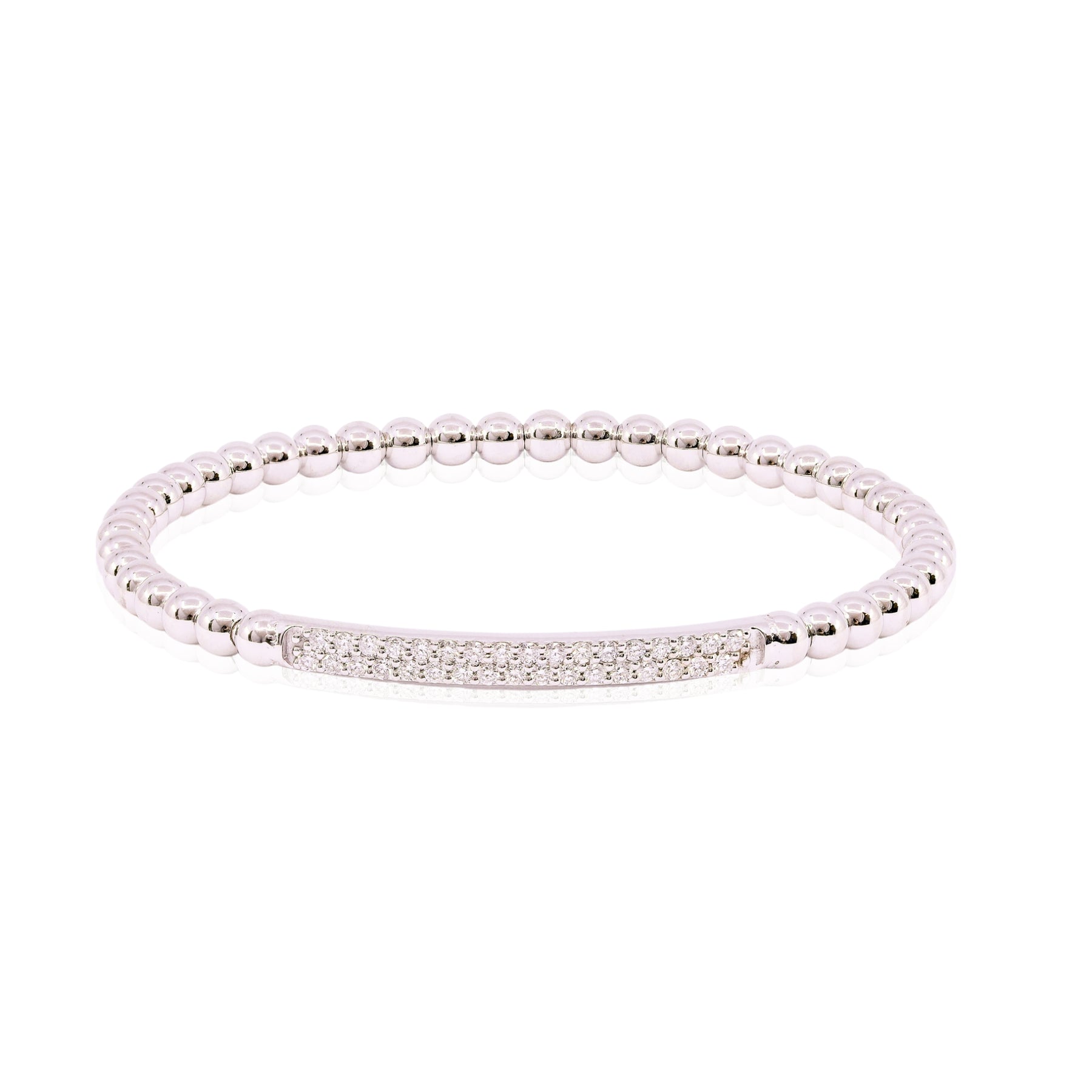 14K WHITE GOLD DIAMOND ID BAR STRETCH BEADED - Main Image